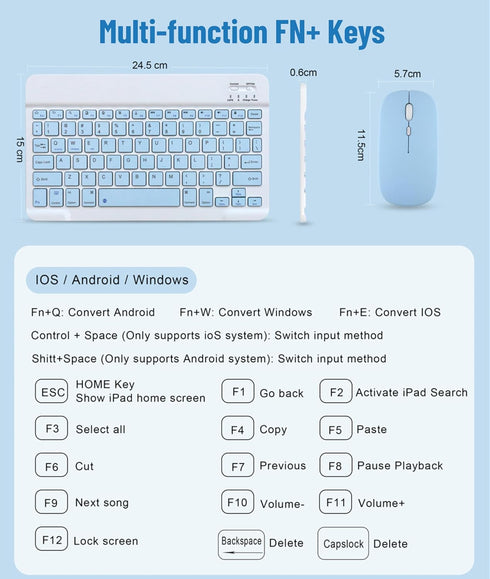 Wireless Keyboard and Mouse Combo – Cute Bluetooth Keyboard with Silent Mouse, 3 Adjustable DPI, 2.4G USB Slim Keyboard