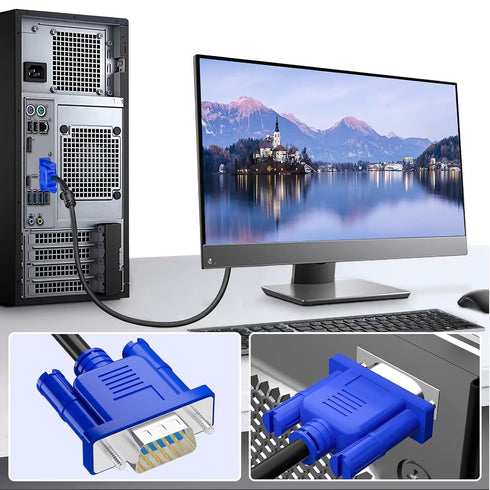 HYANGQU 6ft (1.8m) VGA Monitor Cable - Male - to - Male, Video Cord for PC/Laptop to Projector (VGA Plug), Office/Home