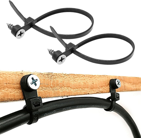 Zip Ties with Screw Hole, 8 inch 48lbs Heavy Duty Nylon for Indoor & Outdoor (Black, 300pcs)