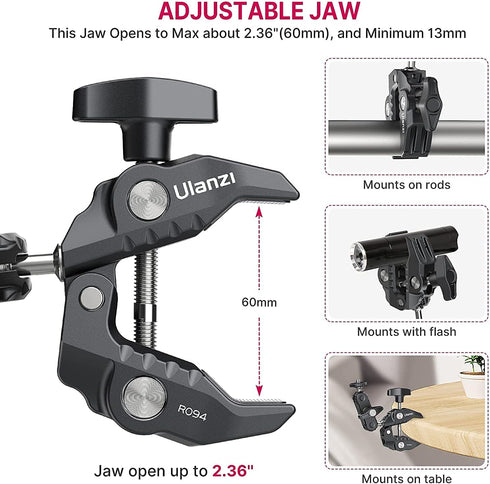 ULANZI 360 1/4"-20 3/8"-16 ST-07 Super Clamp Camera Clamp Mount Monitor Ballhead Magic Arm Double Ball Head Adapter