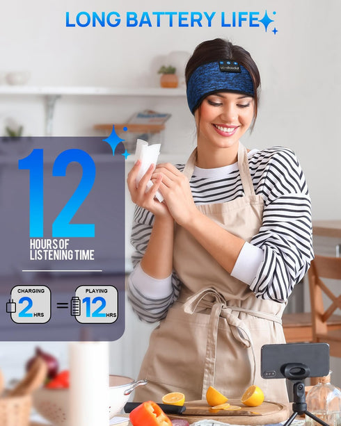 LC-dolida Bluetooth Sleep Headphones Headband, Wireless Earphones Built-in Speakers for Side Sleepers, Gifts for Men