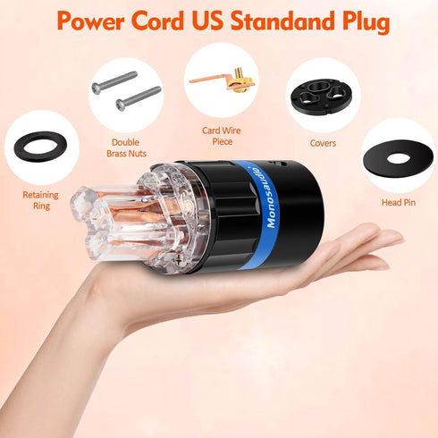 Monosaudio HiFi Power Plug, Pure Copper 15A/125V IEC C13/C15 Connector for DIY Audiophile Power Cord