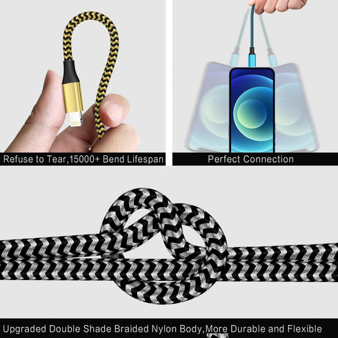 Apple MFi Certified 10FT iPhone Charger 3 Pack - Fast Charging Nylon Braided USB Lightning Cable for iPhone