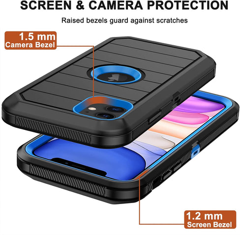 iPhone 11 Case with Belt Clip Holster, 2 x Screen Protector, Military Grade Heavy Duty Shockproof Dust-Proof Cover