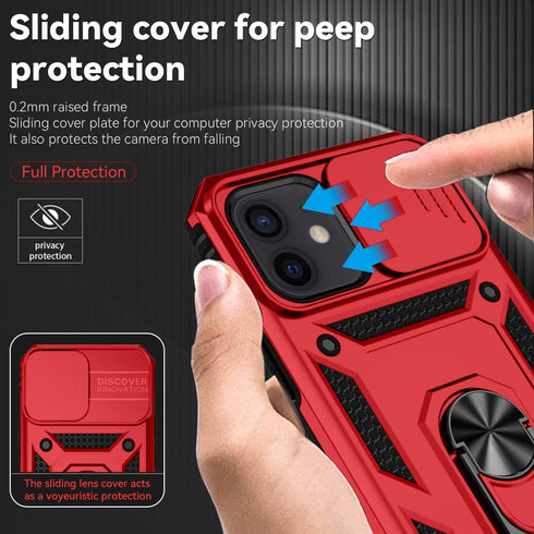 iPhone 12 Mini Case (Red) with Military Grade Drop Protection, Slide Lens Cover, HD Screen Protector & Kickstand.