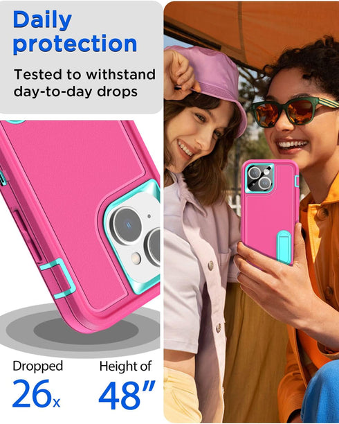 AICase iPhone 14 Heavy Duty Case with Kickstand, Glass Screen Protector & Camera Lens, Rugged Shockproof Protection.