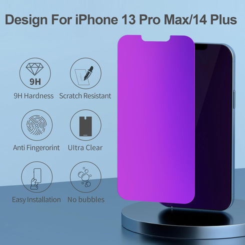 iPhone 13 Pro Max & 14 Plus Privacy Screen Protector 6.7" - Purple Gradient, Anti-Spy, Anti-Blue Light, HD Tempered