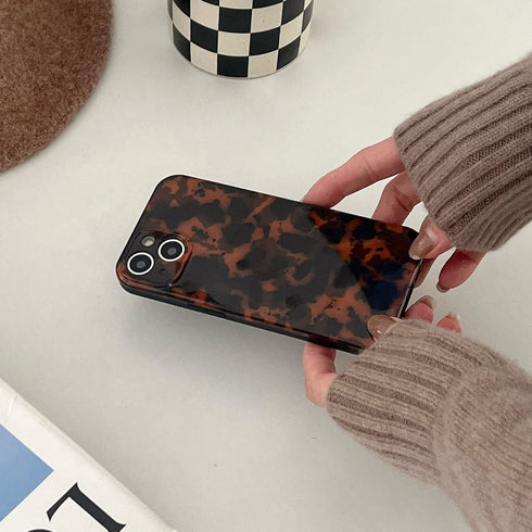 Tortoise Shell Retro Phone Case for iPhone 14 Pro, Chic Amber Brown Leopard Stylish Classic Soft Slim Cover
