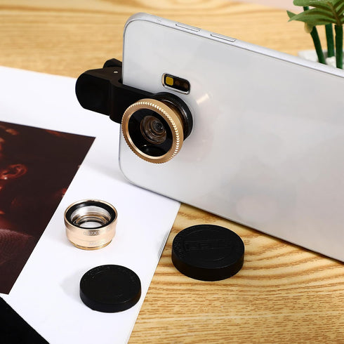 Portable Cell Phone Camera Lens: 3 in 1 Clip on Super Wide Angle, Macro, Fisheye Lens Compatible for iPhone