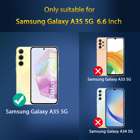 3 Pack Screen Protector for Samsung Galaxy A35 + 3 Pack Camera Lens Protector, Ultra HD Tempered Glass, 9H Hardness, Anti Scratch, Easy Installation - Case Friendly
