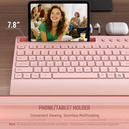 Trueque 2.4G Set Pink Keyboard and Mouse Wireless, Lag-Free Cute Keyboard Combo with Ergonomic Wrist Rest, Phone Holder