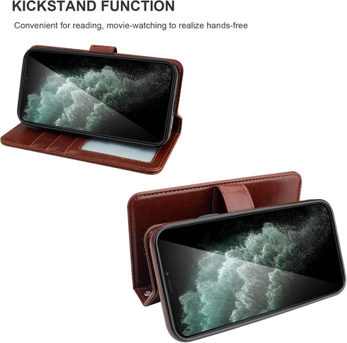 Bocasal Wallet Case for iPhone 11 Pro with Card Holder, PU Leather, Magnetic Detachable Kickstand, Shockproof, Wrist