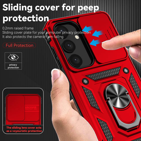 SunStory Galaxy S24 Case - Military-Grade Protection, HD Screen Protector, Kickstand & Slide Camera Cover (Red)
