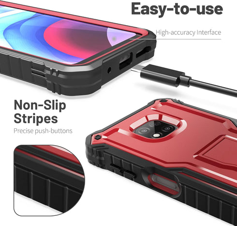 ExoGuard Rubber Shockproof Full-Body Case for Moto G Power 2021, Built-in Screen Protector and Kickstand