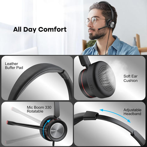 MAIRDI PC Headset with Microphone, USB Computer Headset with Mic for Laptop Teams Zoom Office Work