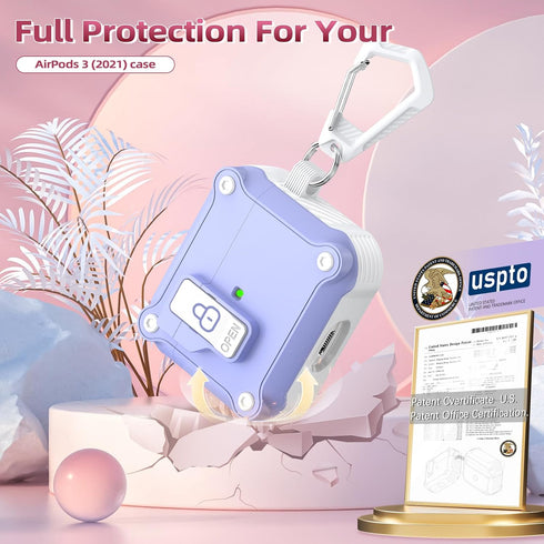 R-fun AirPods 3rd Generation 2021 Charging Case Cover, Full Drop Protection with Cleaner Kit & Keychain, White/Lavender
