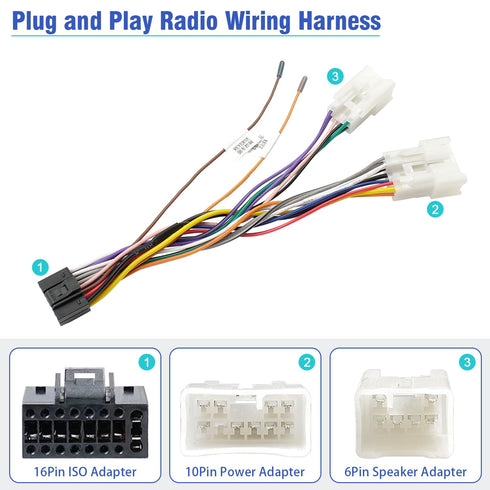 16Pin ISO Android Radio Stereo Wiring Harness with Butt Connector, SWC Cable Replacement for Toyota and Subaru