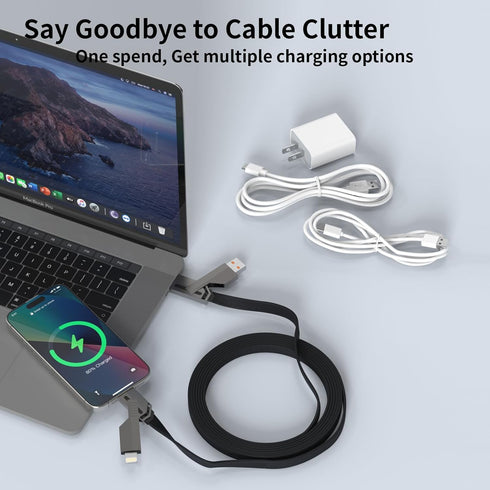 USB C Cable, 4-in-1 USB-C Lightning Cable (4ft), 100W Fast Charging Flat Braided Cord for iPhone, iPad, MacBook