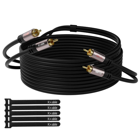 RCA Cable 50FT, 2RCA Male to 2RCA Male Stereo Audio Cable, Oxygen-Free Copper, Hi-Fi Sound, Double Shielded for Home