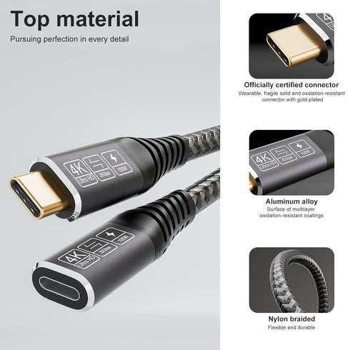 USB C Extension Cable 2M/6.6FT, Male to Female USB C 3.2 Extender Cord, 100W/5A Fast Charging, 20Gbps Sync for iPhone