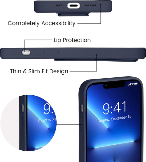 LAUDTEC Silicone Kickstand Case for iPhone 13 Pro, Vertical and Horizontal Stand with Hand Strap (Blue)