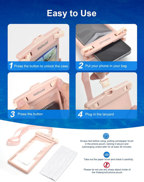 wellhouse Waterproof Phone Pouch for iPhone 15 14 13 12 Pro Max XS, IPX8 3D Cellphone Dry Bag Beach Essentials - Pink 1