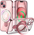 iPhone 15 Magnetic Case with Invisible Stand, Full Camera Lens Protector, Shockproof, Slim, Pink, Military Drop