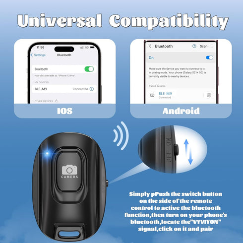 MAIRAN Rechargeable Wireless Camera Remote Shutter for iPhone and Android Smartphones, Bluetooth Phone Remote
