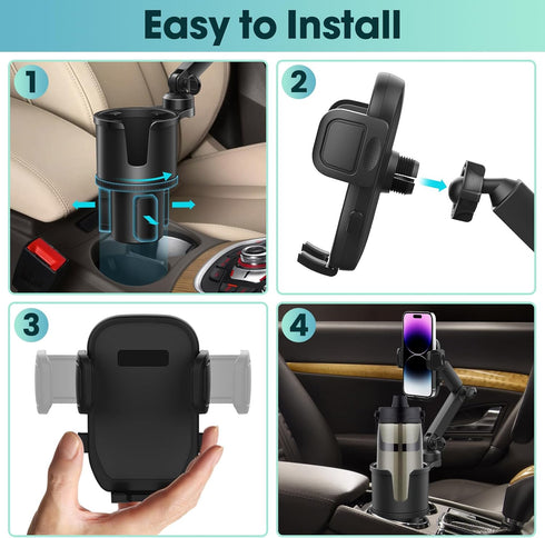 Cup Holder Phone Mount for Car with Expandable Base, Universal Multi Cup Phone Holder for All Cellphones