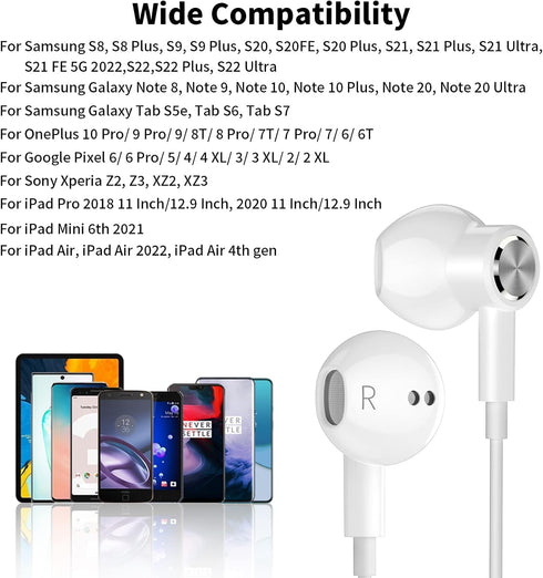 USB C Headphones, Type C Earphones for Samsung Galaxy S20 S21 S22 S23 S24, Magnetic Wired Earbuds with Microphone