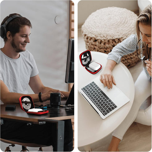 MOLOVA Square Earbud Case, Portable EVA Carrying Bag with Carabiner for Earphone, SD Memory Card, Red
