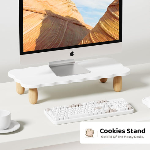 AFOOYO Monitor Stand Riser, Cookie-Shaped Sturdy Wood Computer Monitor Stand for Desk, Ergonomic Desk Stand