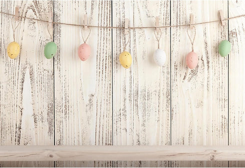 Baocicco 5x3ft Happy Easter Backdrops for Photography, Colorful Easter Eggs on Rustic Wood Board