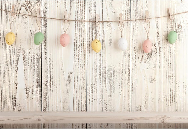 Baocicco 5x3ft Happy Easter Backdrops for Photography, Colorful Easter Eggs on Rustic Wood Board