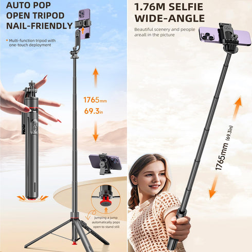 PEUJTEO 69-inch 3,pocket4,Phone Selfie Stick Tripod with Remote Control,Lightweight,Aluminum Alloy, Tripod