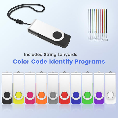ABLAZE 4GB 10 Pack, 2.0 Flash Drive USB Memory Stick with Lanyards Swivel Thumb Drives Bulk Pendrive U Disk for Data