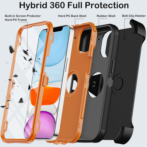 Heavy Duty Shockproof Drop Protection Case for iPhone 11 with Belt Clip Holster & Built-in Screen Protector