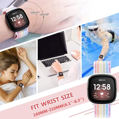 Soft Breathable Nylon Bands Adjustable Replacement Strap for Fitbit Versa 4/Sense 2/Versa 3/Fitbit Sense