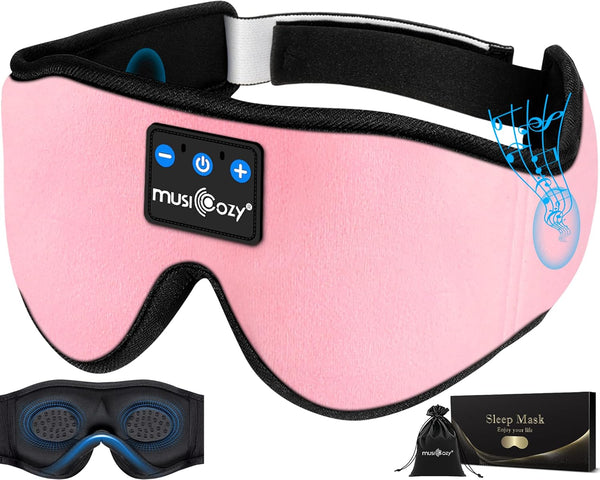 MUSICOZY Bluetooth 5.2 Sleep Headphones Headband, Wireless 3D Sleeping Eye Mask, Music Headband Earbuds for Side