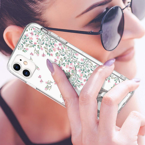LUHOURI Designed for iPhone 11 Case with Screen Protector, Crystal Acrylic Clear Slim Fit Floral Cover