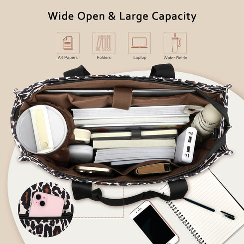 15.6 inch Laptop Tote Bag for Women Work Canvas Shoulder Bags Computer Messenger Purse Teacher Handbag Office Briefcase
