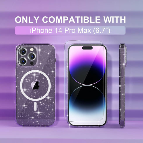 Choiche Magnetic Case for iPhone 14 Pro Max, Women Clear Glitter Bling Case, Compatible MagSafe