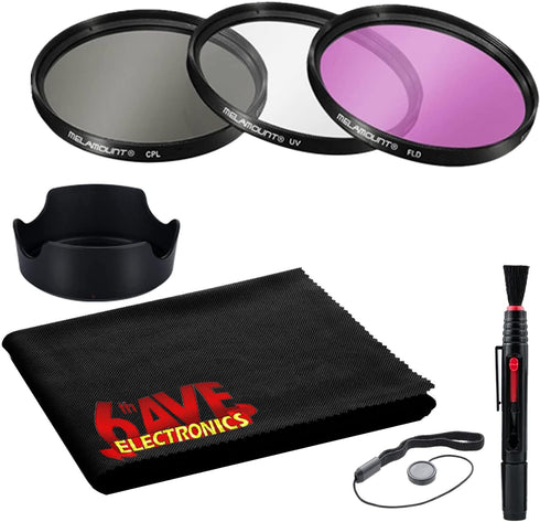 6th Ave Electronics 52mm Essential Lens Kit - Includes UV/CPL/FLD Filters, Tulip Hood, Cleaning Kit
