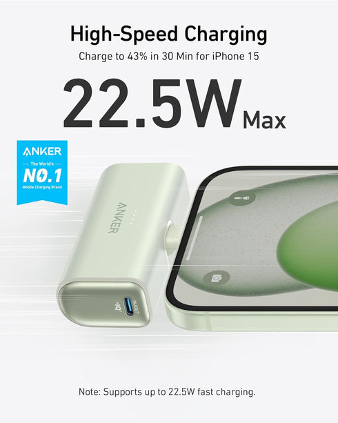 Anker iPhone 16 Portable Charger, Nano Power Bank 5000mAh with Built-in USB C Connector, 22.5W for iPhone 16/15 Series,