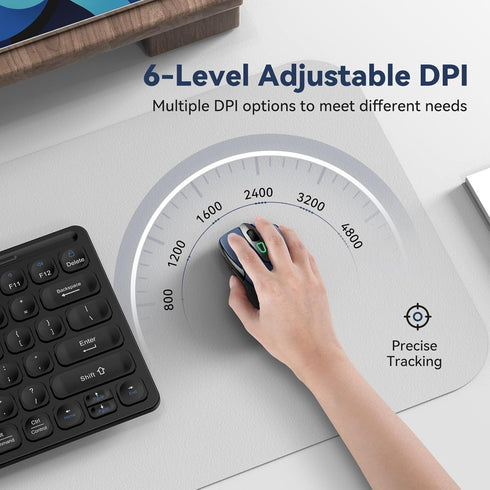 Wireless Mouse (BT5.0/3.0 & 2.4G) Rechargeable Silent Mouse, 4800 DPI Adjustable, Ergonomic Bluetooth Mouse for Laptop,