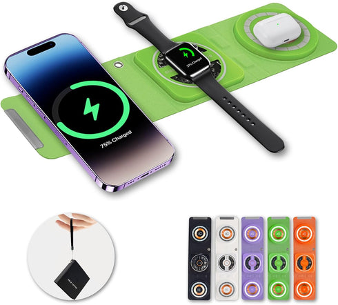 3-in-1 Foldable Magnetic Wireless Charger Keychain, 15W Travel Fast Charger for Phone 15/14/13/12, Watch, AirPods