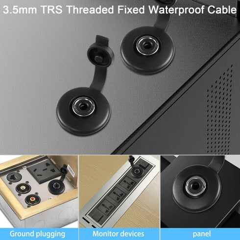 QIANRENON 3.5mm TRS Threaded Fixed Waterproof Cable - 1/8 Male to Female Embedded Mount Stereo Adapter for Extension