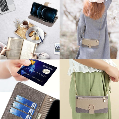 Asuwish iPhone 12 Pro Wallet Case: Gray Flip Cover with Screen Protector, Card Holder, Strap & Stand for Women & Girls.