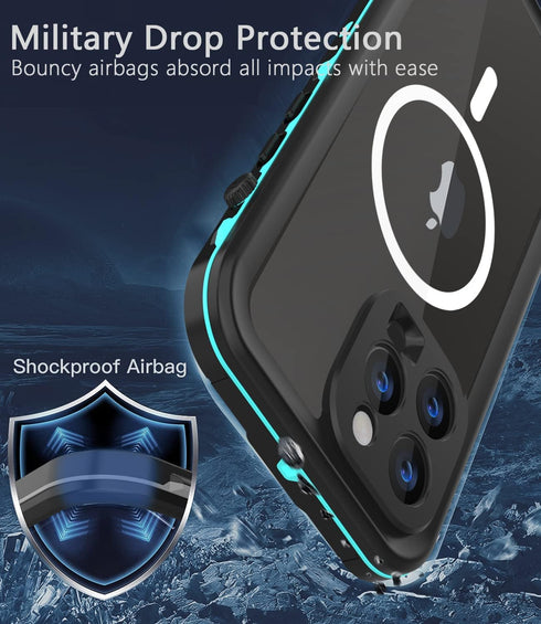Design Waterproof Case for iPhone 14 Pro, Phone Case with Screen Protector, 6.1'', Turquoise
