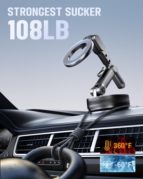 InwodiTeki 360 108+LBS 3000gf 17 16 15 14 13 12/ Magnetic Phone Holders for Your Car, Upgraded Vacuum Car Phone Holder